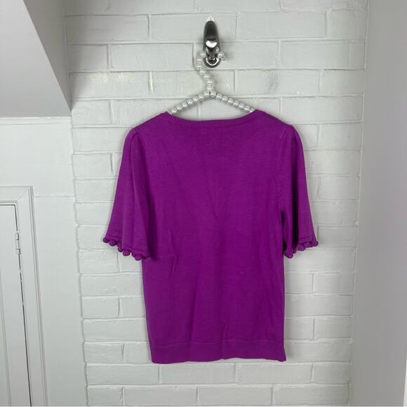 NWT Banana Republic Pink Purple Knit Pom Detail Short Sleeve Sweater Size XS - Picture 9 of 9
